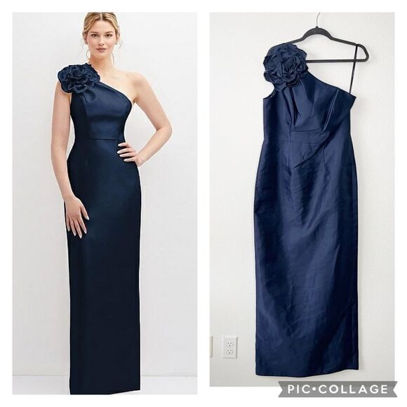 NEW Alfred Sung D850 Oversized Flower One-Shoulder Satin Column Dress Size 10 - Picture 1 of 6